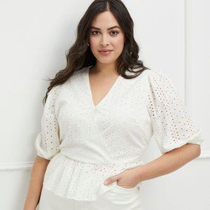 NWT Eloquii White Eyelet Peplum Top